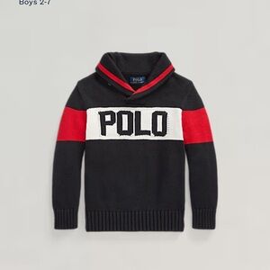 POLO Black and Red Knit Logo Cotton Shawl-Collar Sweater 3T